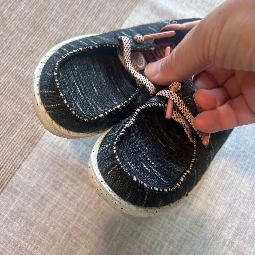 Hey Dude Wendy Toddler Jersey Black Pink Slip On Loafers 40441-001 Size K7